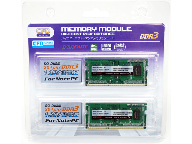 CFD W3N1600PS-L8G CFD-Panram 204pin S.O.DIMM DDR3L-1600 16GB(8GBx2
