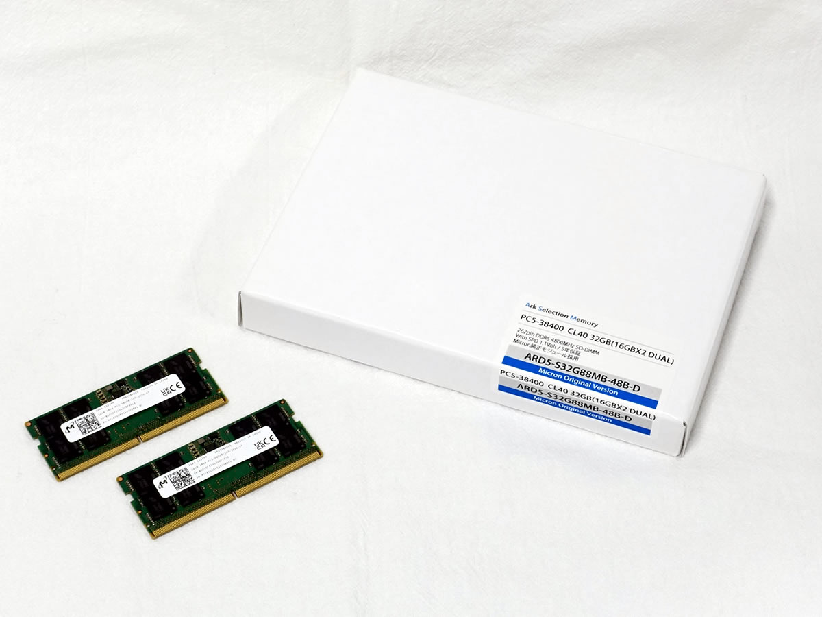 SO-DIMM DDR5(16GBx2枚組)　9,790円 SO-DIMM DDR5-4800 CL40-39-39 32GB(16GBx2枚組) ARK ARD5-S32G88MB-48B-D「Micron Edition」 【arkアーク】 など 他商品も掲載の場合あり