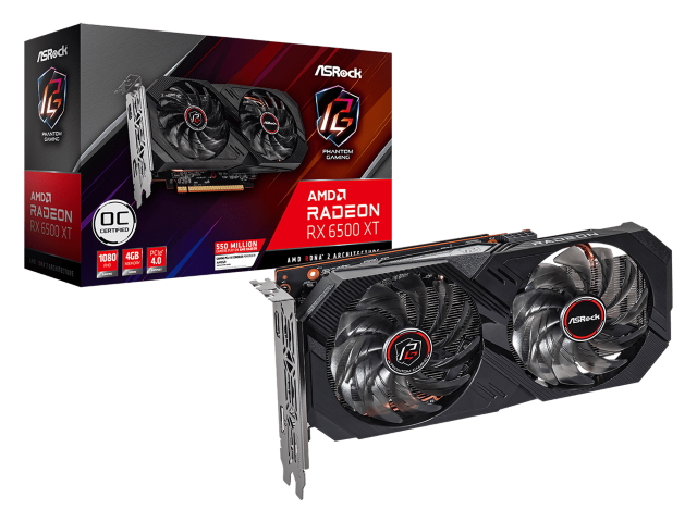 ASRock Radeon RX 6500 XT Phantom Gaming D 4GB OC RADEON RX 6500 XT 4GB  64-bit GDDR6 PCI Express対応ビデオカード - 製品詳細 | パソコンSHOPアーク（ark）