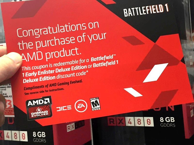 AMD主催、Radeon RX480購入者向け「Battlefield™ 1 Deluxe Edition」割引クーポンキャンペーン ...