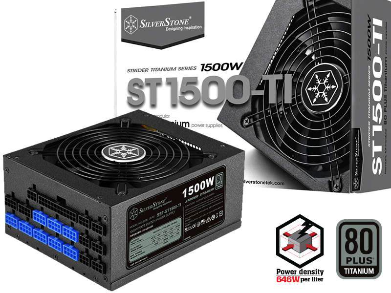 Silverstone Strider ST1500-TI, 80 Plus Titanium 1500W Fully Modular ATX/PS2  Power Supply, SST-ST1500-TI