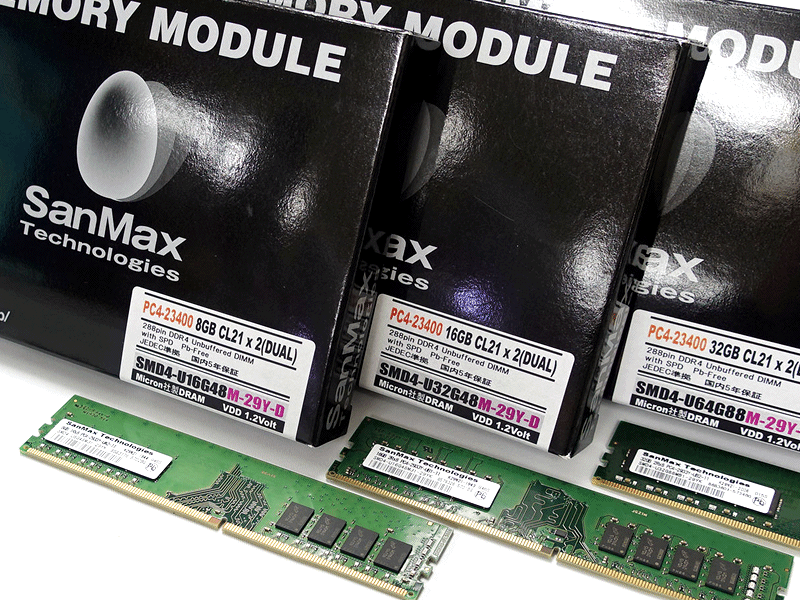 第10世代Core i7/i9定格運用に最適、サンマックスDDR4-2933メモリー 