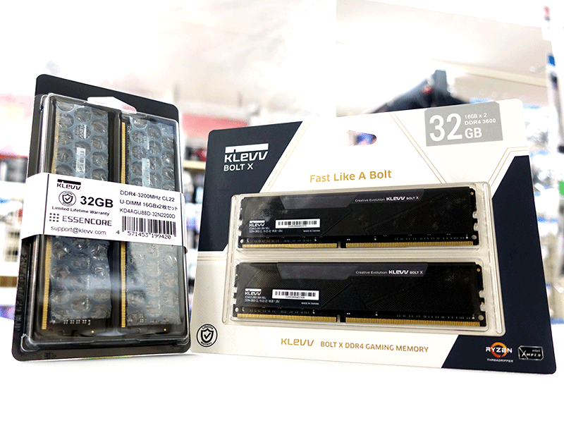 コスパに優れたKLEVVのDDR4メモリーにスタンダードな3200MHzとBOLTXな ...