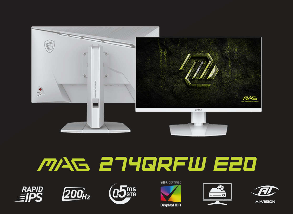 MSIから、白い筐体に高性能スタンド搭載、WQHDで200Hz対応のRAPID IPS